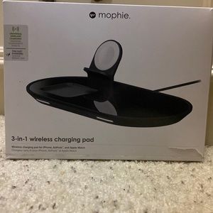 Mophie 3-in-1 Wireless Charging Pad for iPhone, AirPods, and Apple Watch.